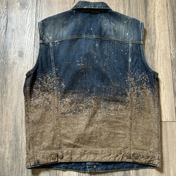 DSQUARED² ICON RUNWAY WASHED BLUE DENIM PAINT MUD COVERED VEST S 52 - Picture 3 of 6